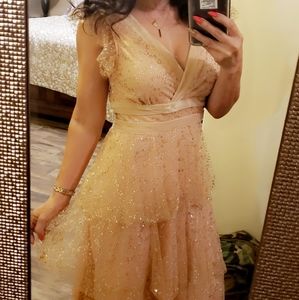 Nude and gold tiered dress